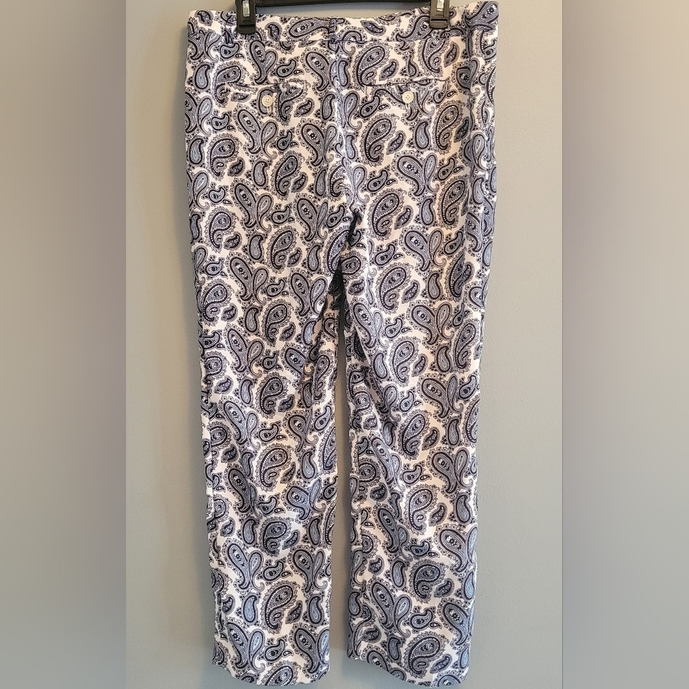 Banana Republic Avery Paisley Pants Blue White Womens Size 8 Spring Summer - Picture 3 of 8